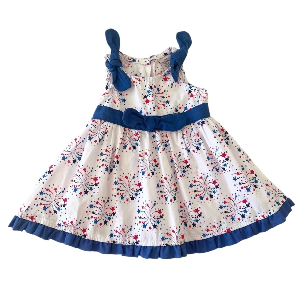 Girls Red White & Blue Fireworks Star Print Holiday Dress | Baby 3 Months
